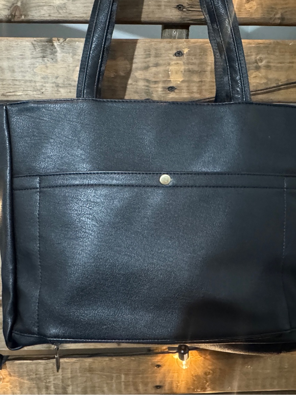 Antik Kraft Black Faux Leather Work Tote Laptop Shoulder Bag